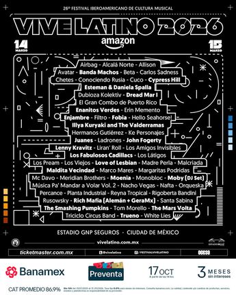 Lenny Kravitz, Moby y Los Fabulosos Cadillacs encabezan el cartel del Vive Latino 2026 | X