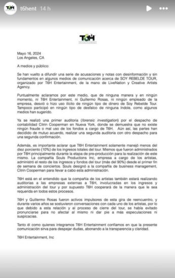 Este fue el comunicado que compartió.