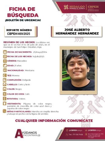 La comunidad de San Felipe Orizatlán ha iniciado jornadas de búsqueda para dar con José Alberto | Comisión de Búsqueda de Personas Hidalgo