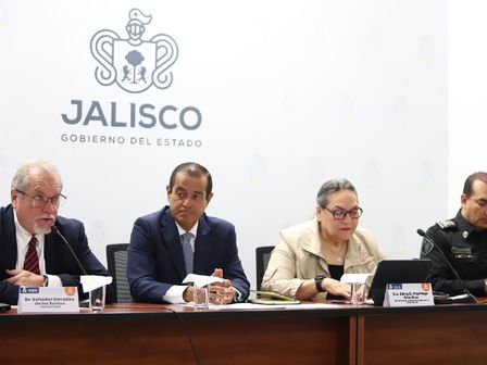 La rueda de prensa es dirigida por varios funcionarios de Jalisco. | Coordinación General de Seguridad de Jalisco