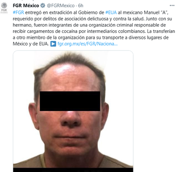 'El Meño' enfrenta al menos dos cargos por crimen organizado y tráfico de cocaína en la corte federal de Washington, DC | @FGR México