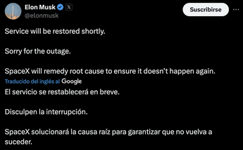 Elon Musk aseguró que el servicio se restablecería pronto, horas antes de que se resolviera el problema. | Vía X Elon Musk