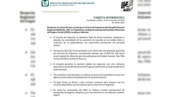 Comunicado oficial por parte del Hospital General Regional No. 180 del IMSS en Tlajomulco | Especial