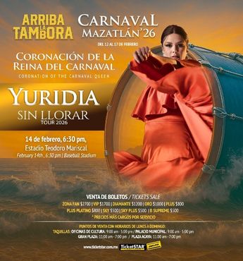 Yuridia llega al Carnaval de Mazatlán como parte de su gira 'Sin Llorar Tour 2026' | Gobierno de Mazatlán