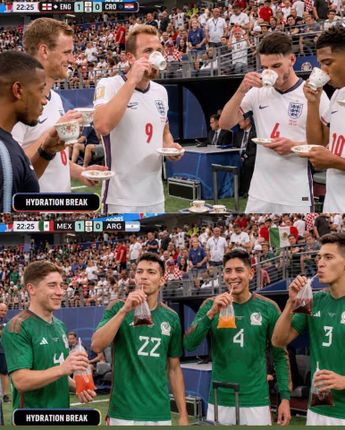 Meme de jugadores en la pausa de hidratación del partido de México vs Inglaterra | Facebook: Memes que compartes mientras trabajas