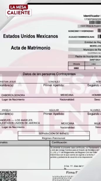 Acta de matrimonio de Ángela Aguilar y Christian Nodal. | Foto por Mesa Caliente