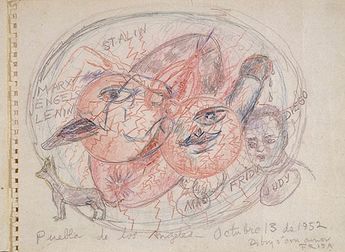 Obra "Puebla de los Ángeles" elaborada por Frida Kahlo en 1952 / Colección Andrés Blastein