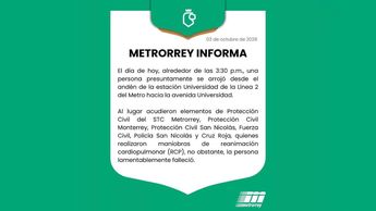 Comunicado oficial de Metrorrey.