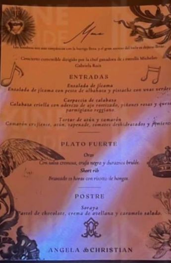 Este fue el menú electo por Gabriela Ruiz para la boda de Christian Nodal y Ángela Aguilar / Maxine Woodside