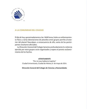 Comunicado del CCH Naucalpan.