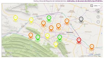 Seis estaciones de monitoreo ambiental se tiñeron de naranja, es decir, con mala calidad del aire. | Cortesía