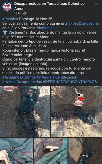 Desaparecidos Tamaulipas Colectivo Amor publicó fotografías del hallazgo de la osamenta. | Facebook