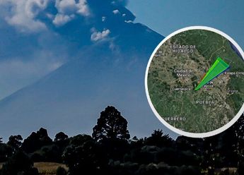 El mapa de Google Maps de SkyAlert permite ver en tiempo real la dispersión de ceniza del Popocatépetl / Agencia Es Imagen