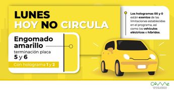 Los días lunes, los autos con engomado amarillo y terminación de placa 5 y 6 no circulan | CAMe