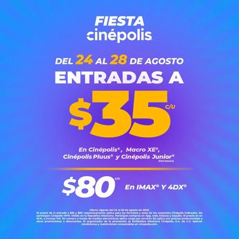 Fiesta Cinépolis estará disponible del 24 al 28 de agosto | Cortesía