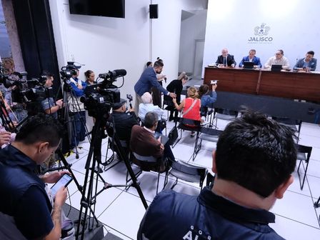 La rueda de prensa reúne a los funcionarios encargados de seguridad de Jalisco. | Gobierno de Jalisco