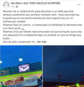 Mujer busca a su pareja infiel en juego de los Saraperos.