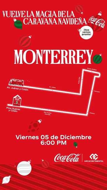 Arca Continental publicó una imagen en redes sobre la ruta de la Caravana Coca-Cola en Monterrey. | Facebook