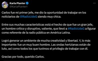 Mensaje de Karla Planter tras el fallecimiento de Carlos Ramírez Powell | @KarlaPlanter1 vía X