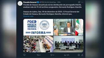 La Fiscalía de Oaxaca reveló que logró desarticular una red de pornografía infantil que operaba a nivel nacional e internacional | X @FISCALIA_GobOax