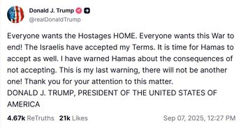 Mensaje de Donald Trump en Truth Social | @realDonaldTrump