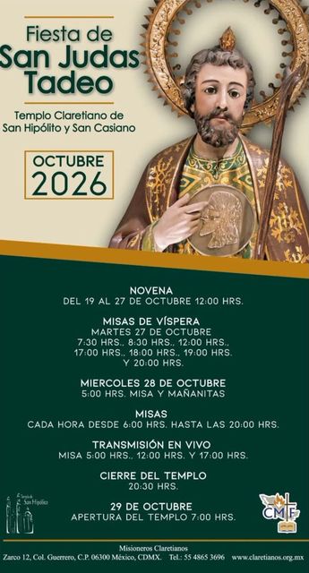 Programa completo del 28 de octubre por el día de San Judas Tadeo.