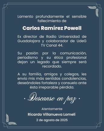 Condolencias expresadas por Ricardo Villanueva | @rvillanueval vía X
