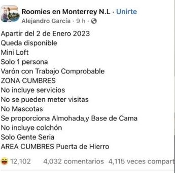 La publicación provocó una ola de comentarios negativos hacia el rentero por el espacio tan pequeño del lugar. | Cortesía