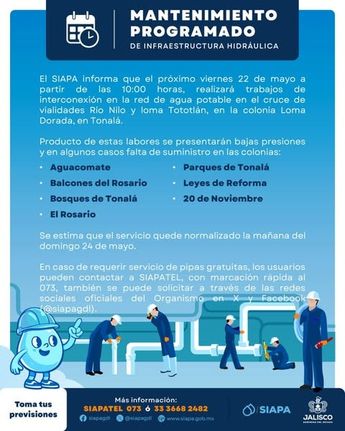 El organismo tiene programado un nuevo mantenimiento en el municipio de Tonalá | Siapa