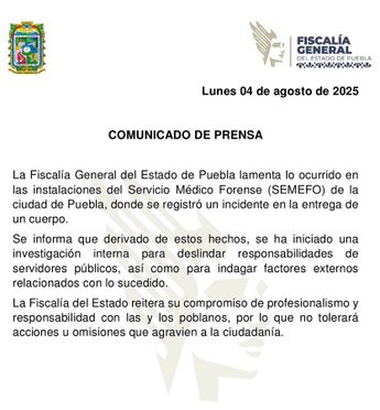 La Fiscalía de Puebla señaló que hubo inconvenientes con la entrega de un cuerpo, cuando en realidad fueron dos / Cortesía