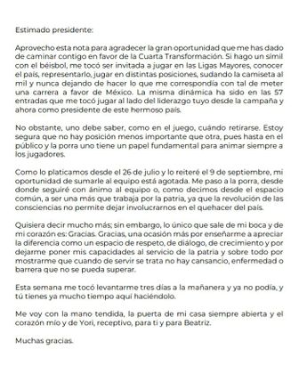 La funcionaria leyó la carta durante la conferencia del presidente