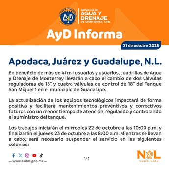 Agua y Drenaje de Monterrey publicó un comunicado en redes sociales. | Especial
