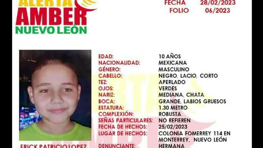 Emiten Alerta Amber por menor desaparecido en Monterrey