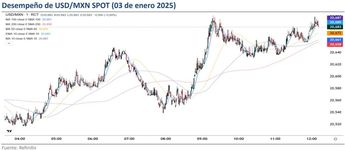 Cotización del peso a media jornada del viernes 3 de enero / Monex