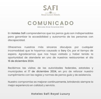 Hotel Safi ofrece disculpas mediante un comunicado / Especial