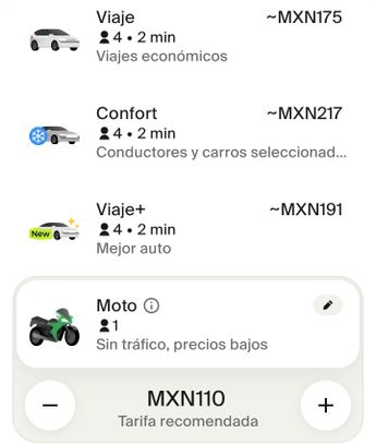 Indrive también ofrece servicio de motocicletas