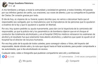 Comunicado de Diego Guadiana en redes. | Imagen: Diego Guadiana vía Facebook