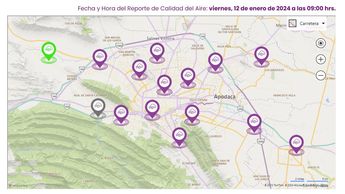 Mapa de la calidad del aire al corte de las 9:00 horas. | Cortesía