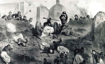 Derrota de la Vanguardia del ejército francés (1862) / Litografía de Constantino Escalante