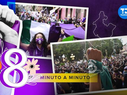 Mujeres participan en la marcha del 8M 2024 en Puebla para conmemorar el Día Internacional de la Mujer | Diseño Óscar Ávila