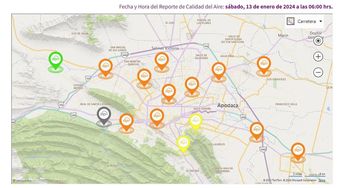 Mapa de la calidad del aire al corte de las 6:00 horas. | Cortesía