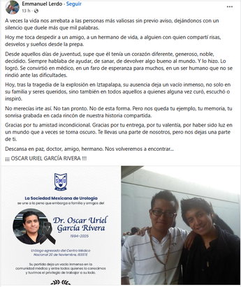 Amigos y compañeros lamentaron la muerte de Óscar Uriel García en redes sociales | Facebook