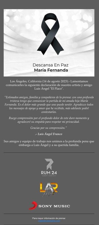 Comunicado de 'El Flaco' sobre la muerte de su hija