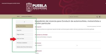 Así se visualiza el apartado de "citas en linea" para tramitar la licencia de conducir en Puebla / Especial