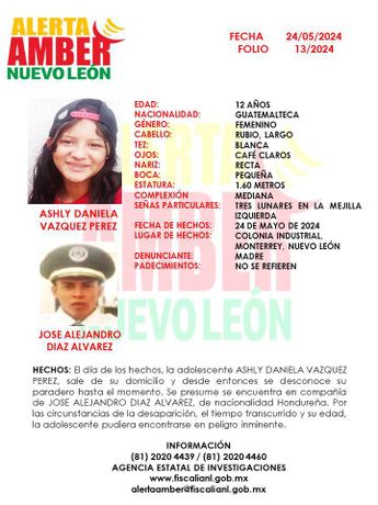Se trata de Ashly Daniela Vázquez Pérez de 12 años. | Cortesía