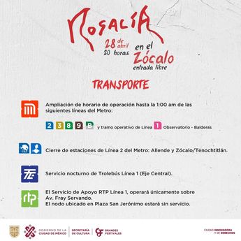Transporte para el concierto de Rosalía en el Zócalo de CdMx / Especial