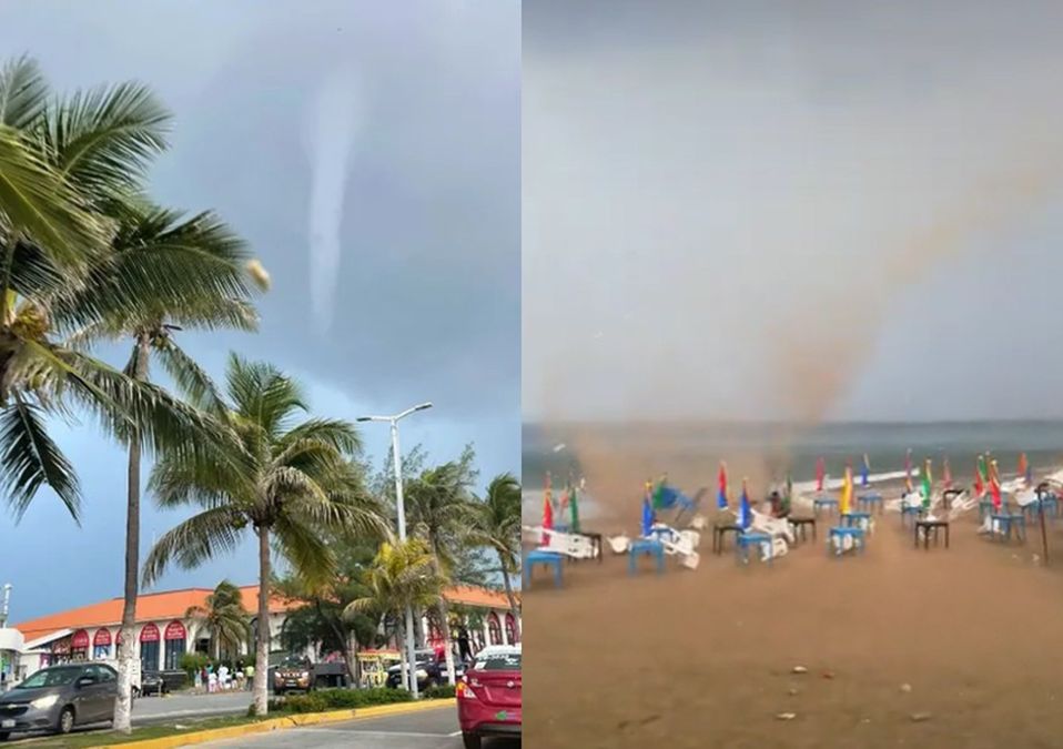 Tromba marina causa destrozos en playa de Villa del Mar de Veracruz