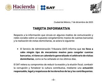 SAT desmiente visitas a domicilio | SAT
