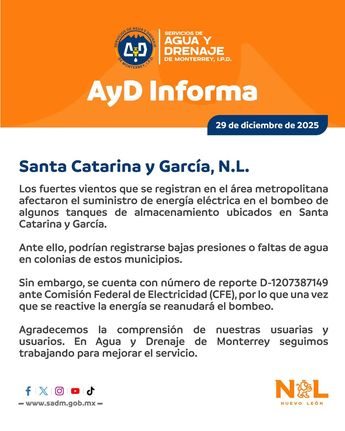Agua y Drenaje de Monterrey publicó un comunicado en redes sociales. | Especial