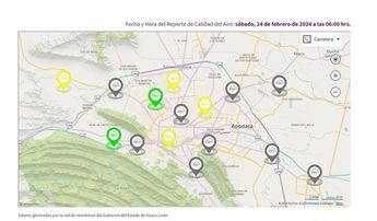 Mapa de la Calidad del Aire, reporte de las 6:00 horas del sábado. | Cortesía